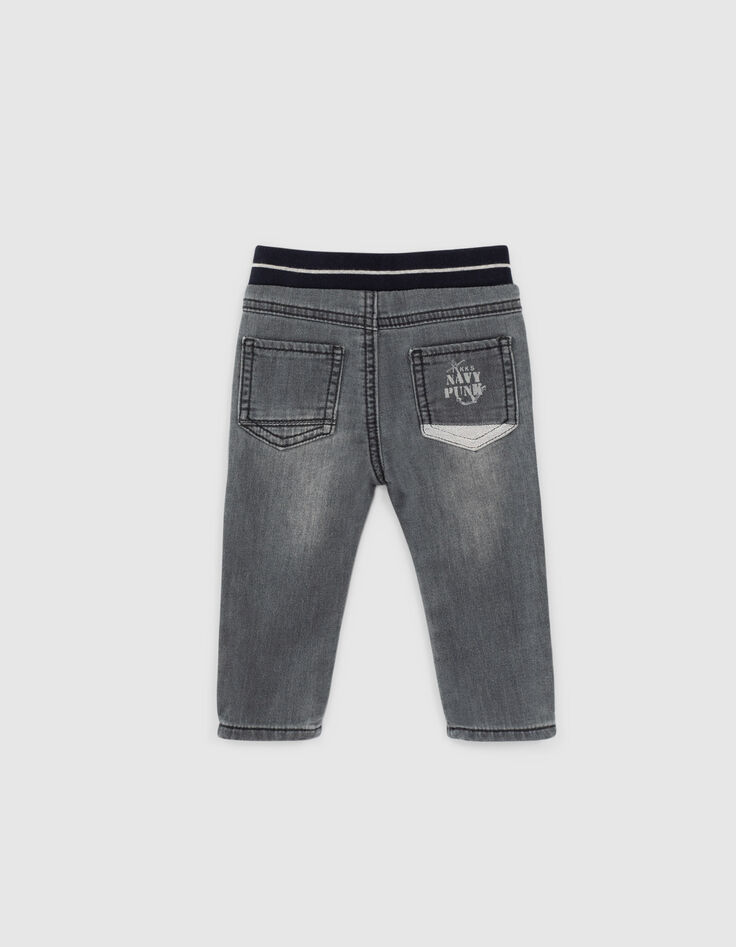 Light grey jeans knitlook met patches babyjongens -3