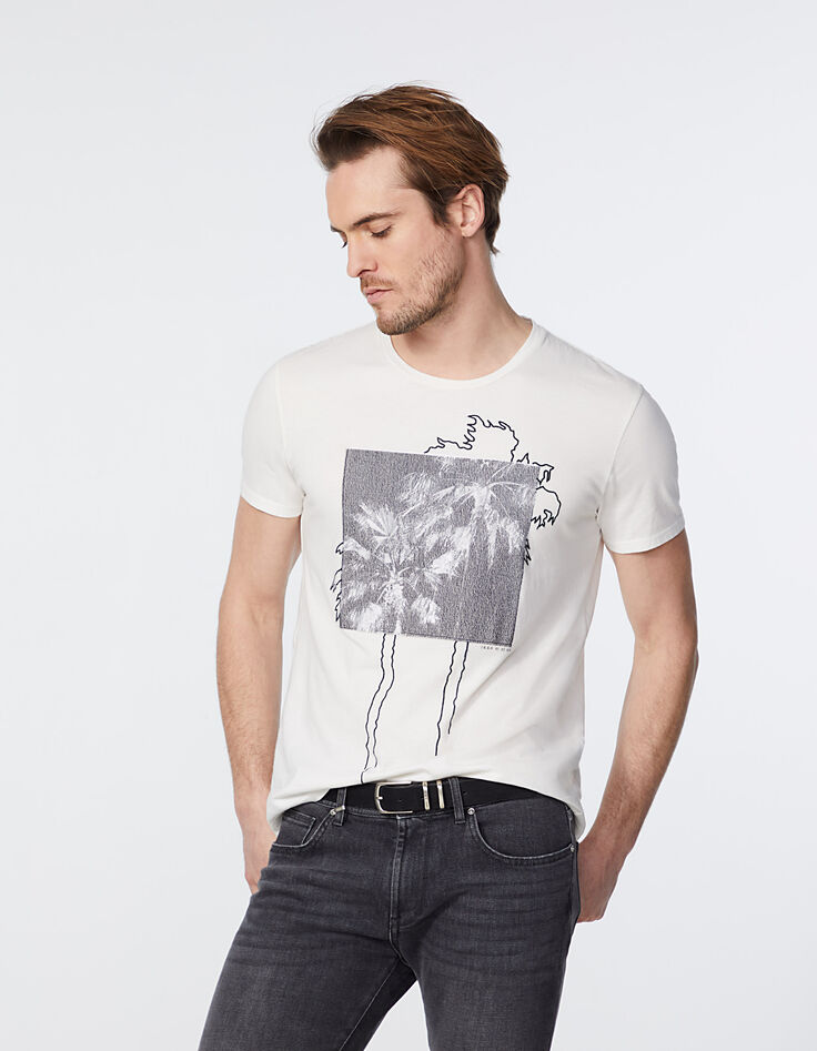 Cremeweißes Herren-T-Shirt mit Palmenstickerei-2