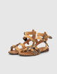Sandales plates en cuir suédé camel boucles western femme-1