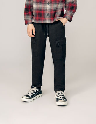 Black BATTLE pants with elastic waistband for boys