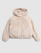 Recycled beige hooded jacket for girls-3