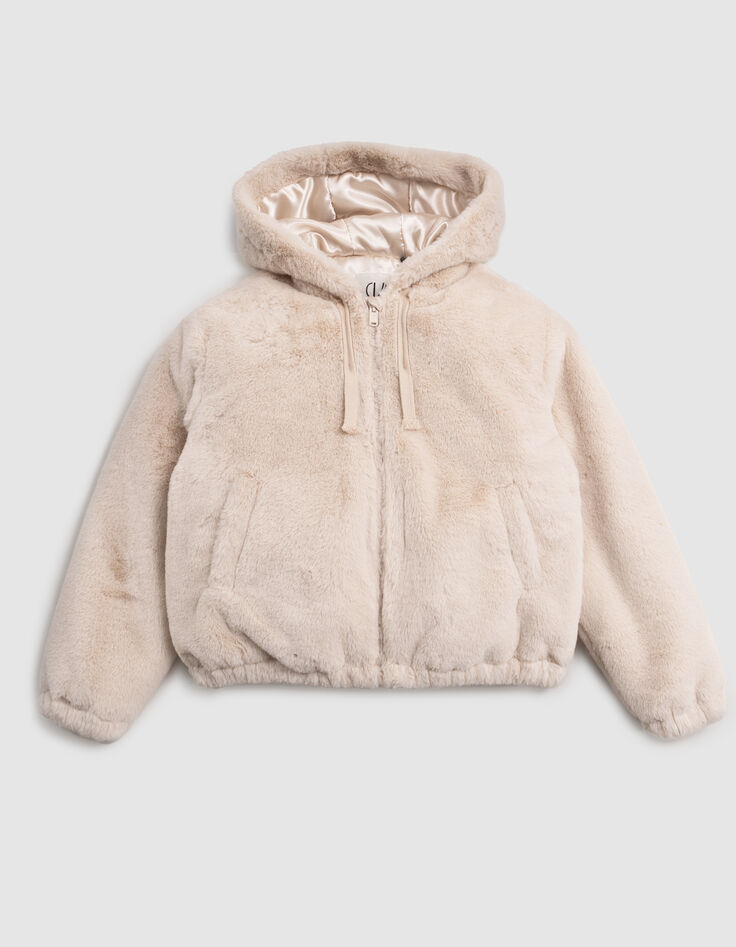 Recycled beige hooded jacket for girls-3