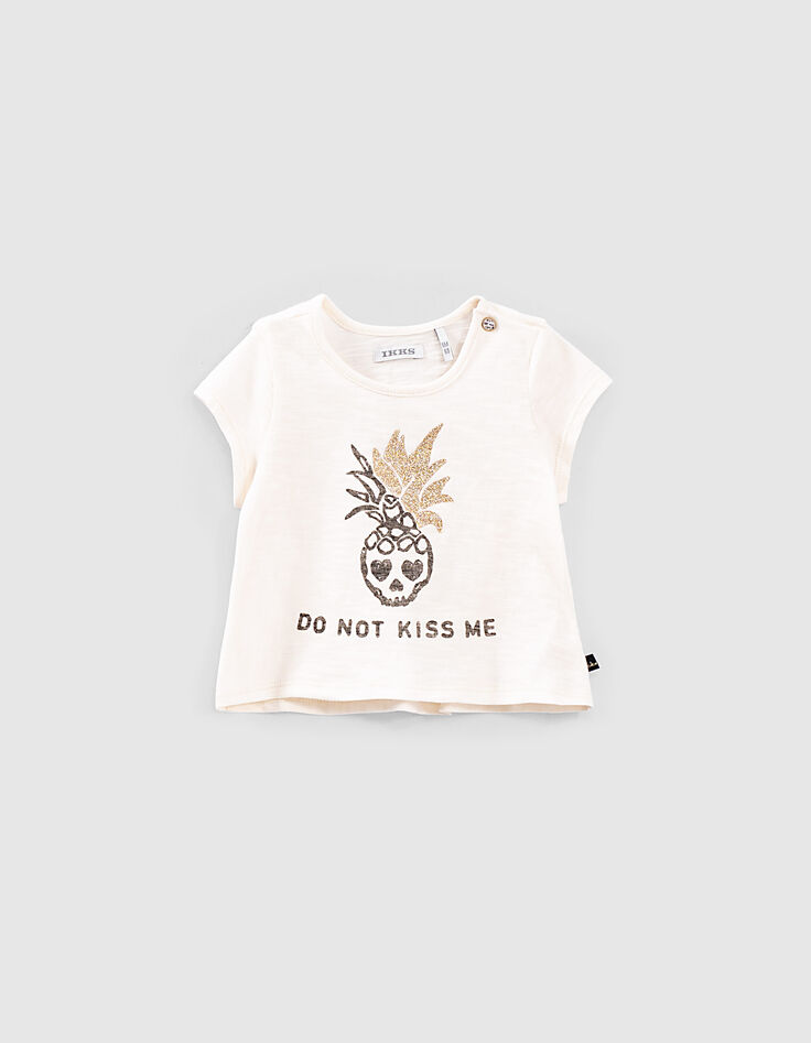 Ecru T-shirt doodshoofd-ananas bio babymeisjes-1