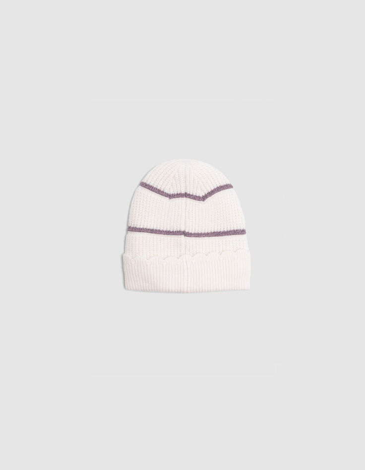 Girl's ecru lurex striped knitted hat-3