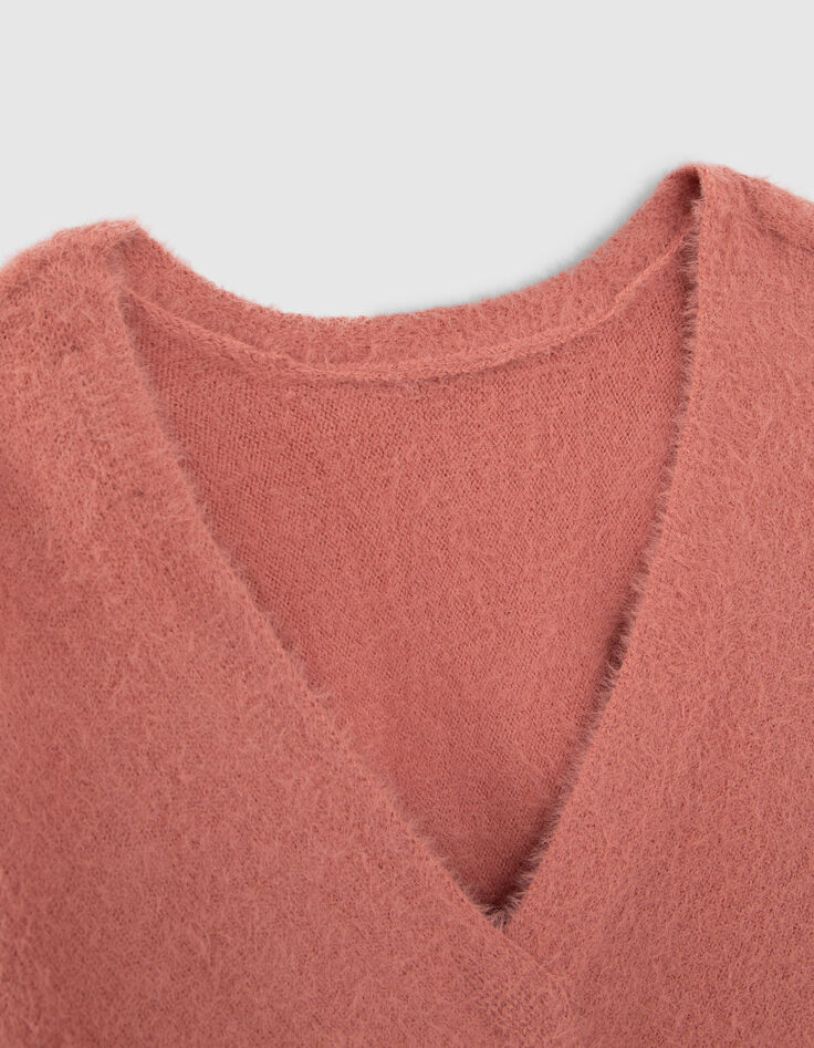 Pull terracotta tricot réversible devant dos fille-3