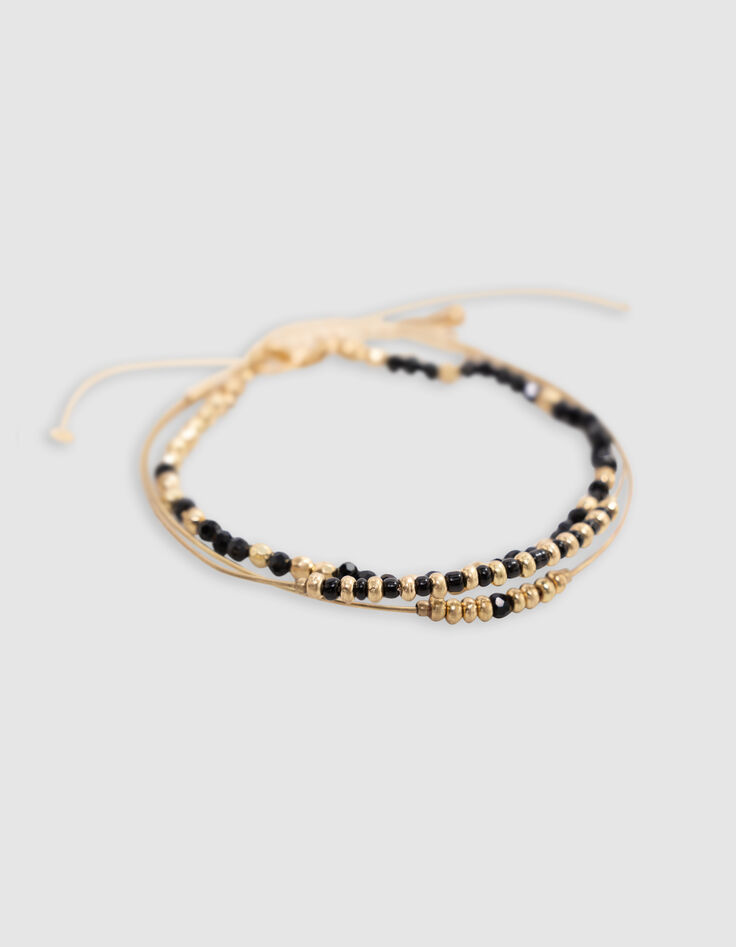 Yellow metal bracelets with black and gold beads for girls-2