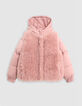 Girl's pink 2-in-1 down jacket with sherpa vest-3