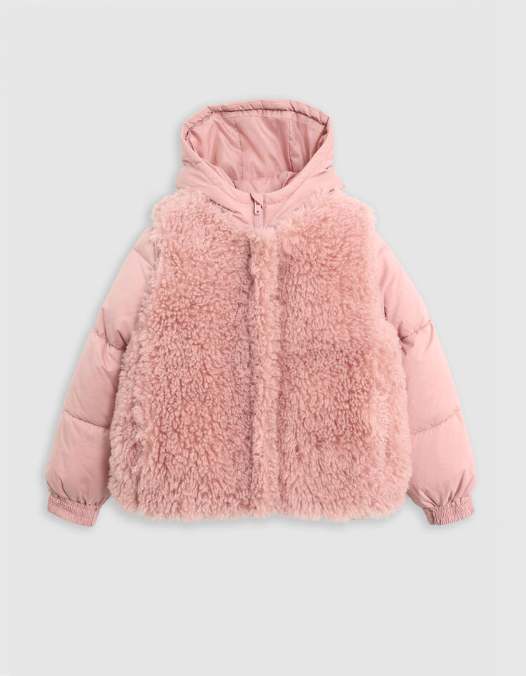 Roze 2-in-1 donsjack met sherpa vest voor meisjes-3