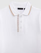 Boys’ white cotton polo shirt with striped ribbing-2