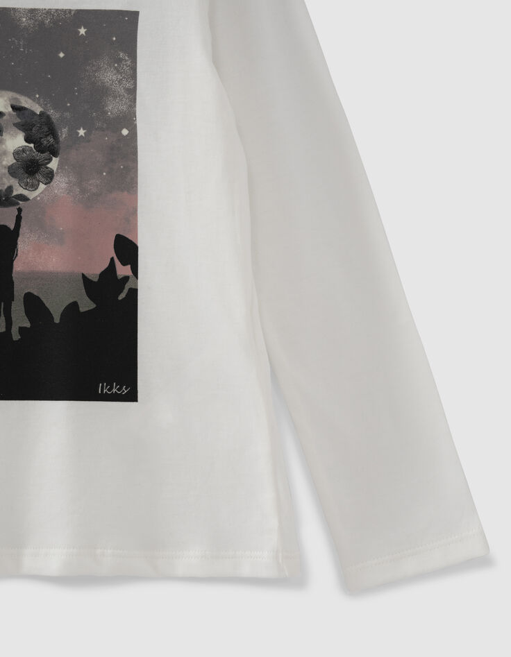 Gebroken wit T-shirt biokatoen opdruk meisje en maan-6
