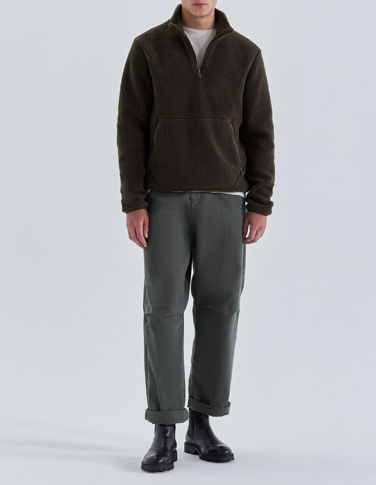 Kaki sweater in Sherpa buidelzak Heren-6