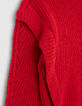 Pull rouge clair tricot avec volants fille-4