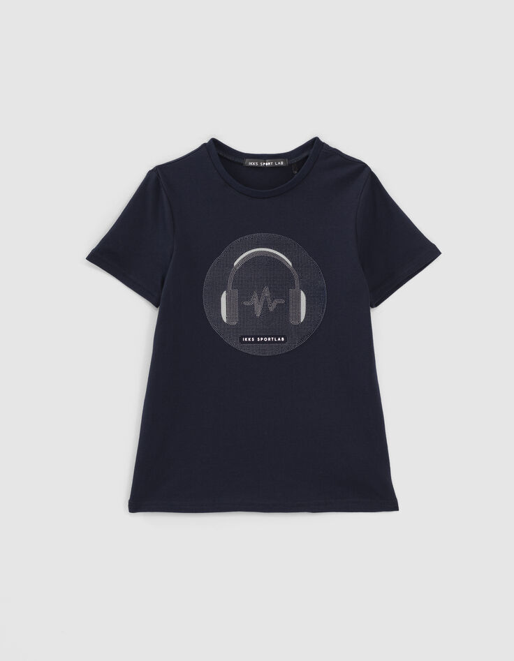 Boys’ sport navy textured headphones image T-shirt-1