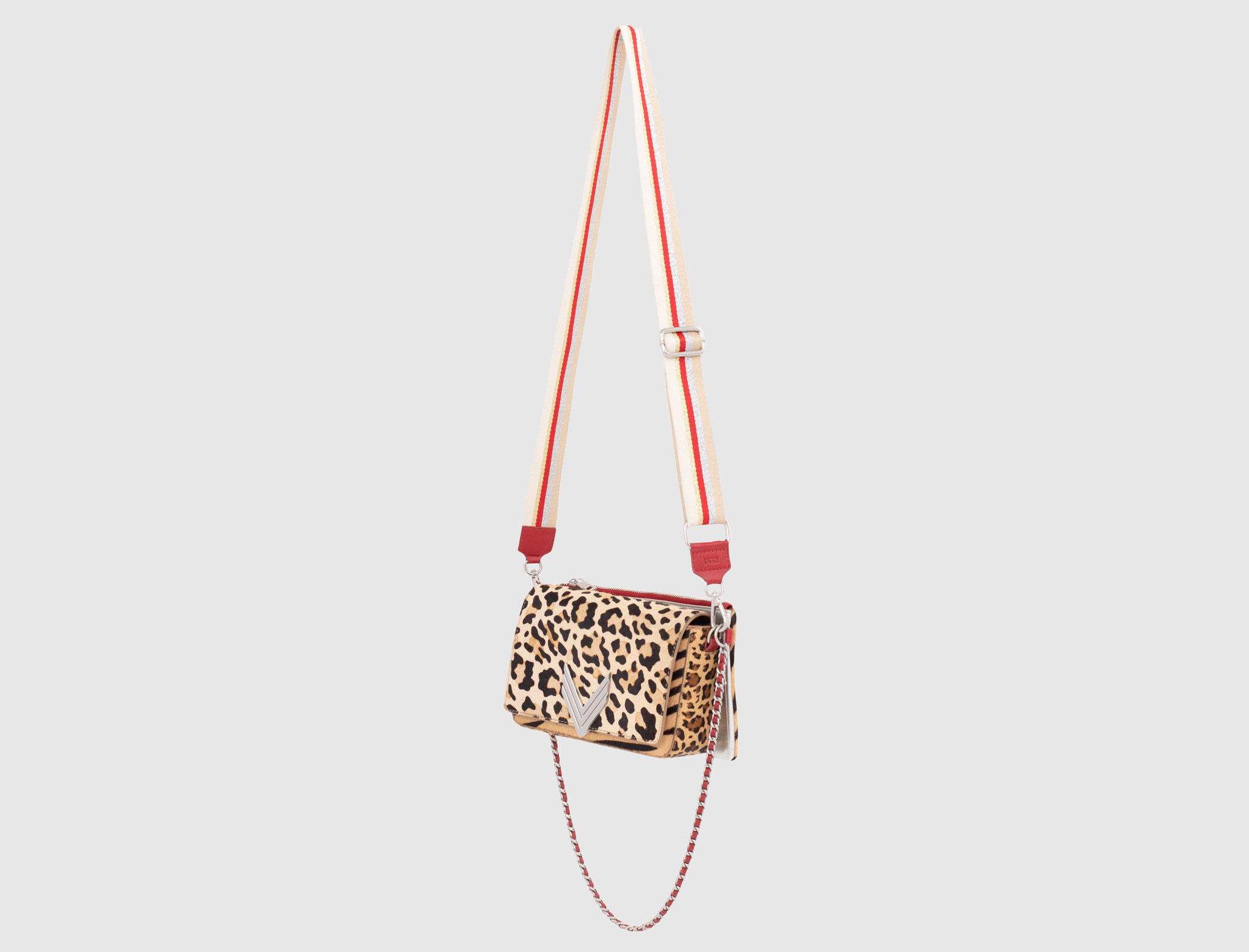 Women's silver leather & leopard pony-look Amy 111 bag