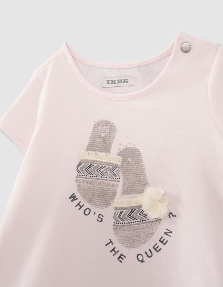 Roze T-shirt biokatoen opdruk sandalen babymeisjes-3