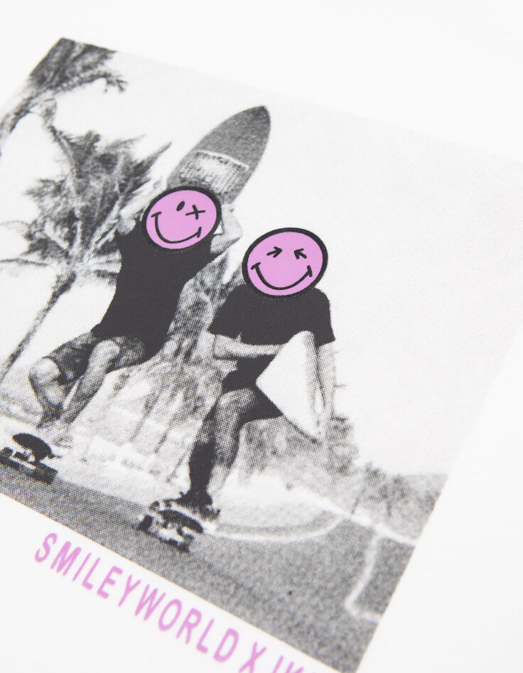 Weißes Jungen-T-Shirt mit Skaterfoto und SMILEYWORLD-5