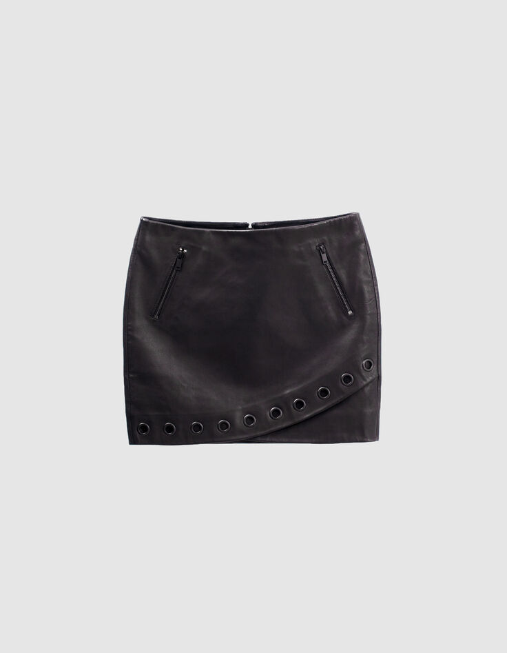Minifalda negra de cuero con ojales Pure Edition mujer-4