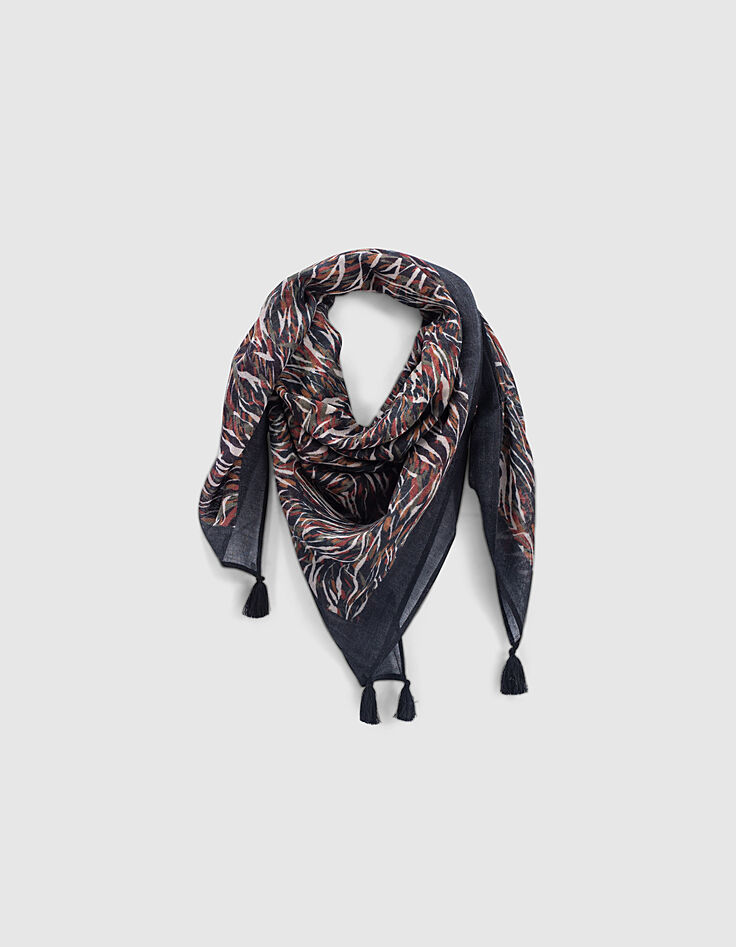 Women’s zebra print pure wool tasselled scarf-1