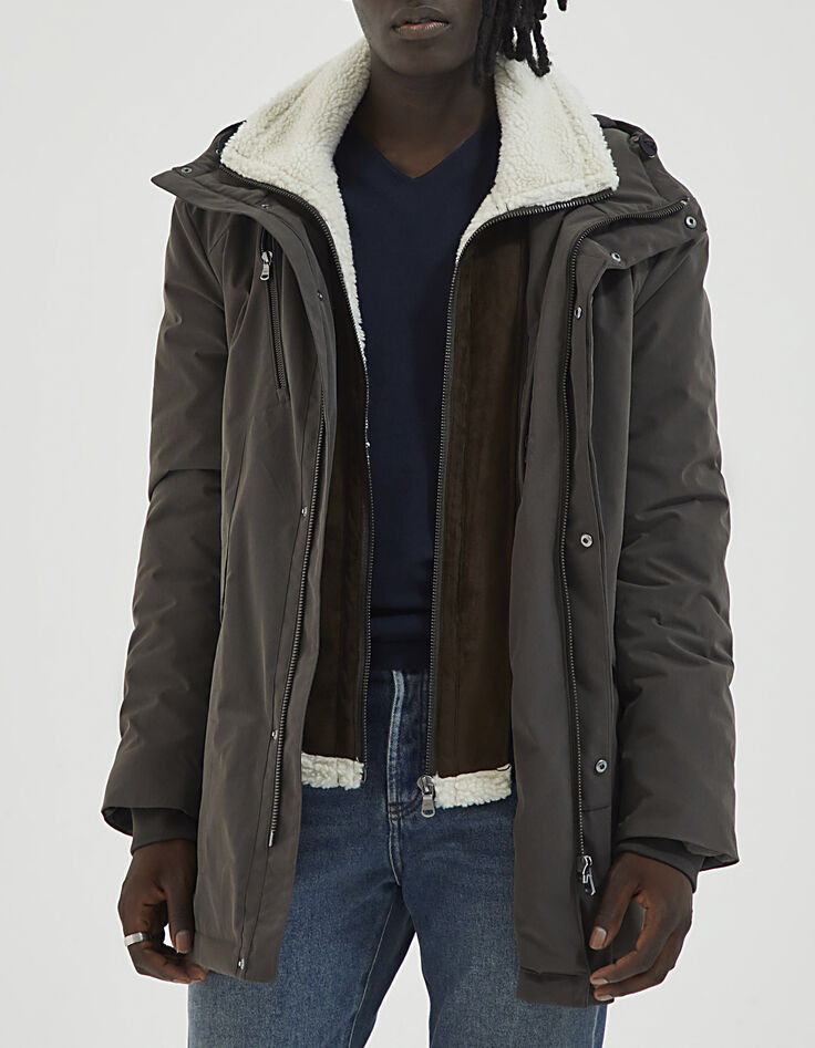 Men’s glazed chestnut parka with detachable fur facing-1