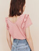 Women’s pink front/back T-shirt with ruffled shoulders-3