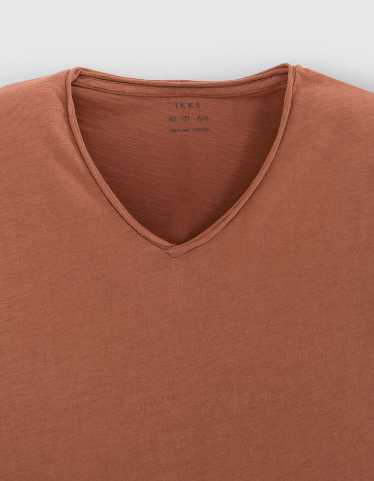 T-shirt L'Essentiel cognac coton bio encolure V Homme-5