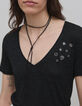 Schwarzes Lurex-T-Shirt mit Strass-Steinchen-Abzeichen-5