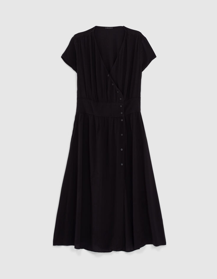 Women’s black buttoned crepe midi dress-6