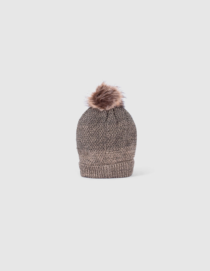 Baby boys’ khaki fur-lined knit beanie with pompom-7