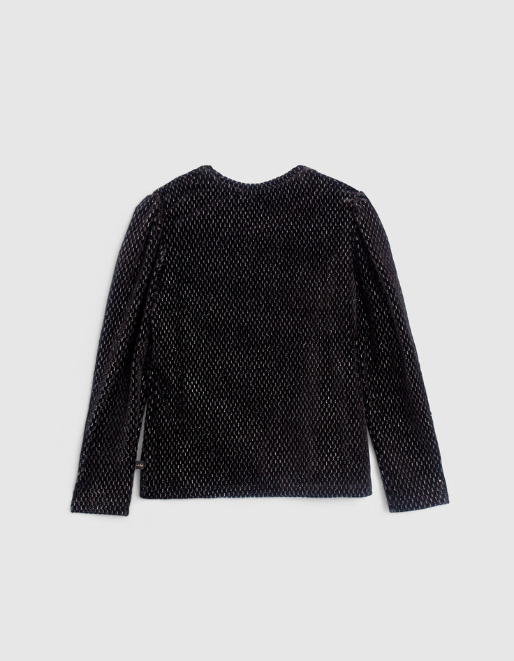 Mädchen-T-Shirt schwarz, Jacquardvelours mit Lurexrelief-4