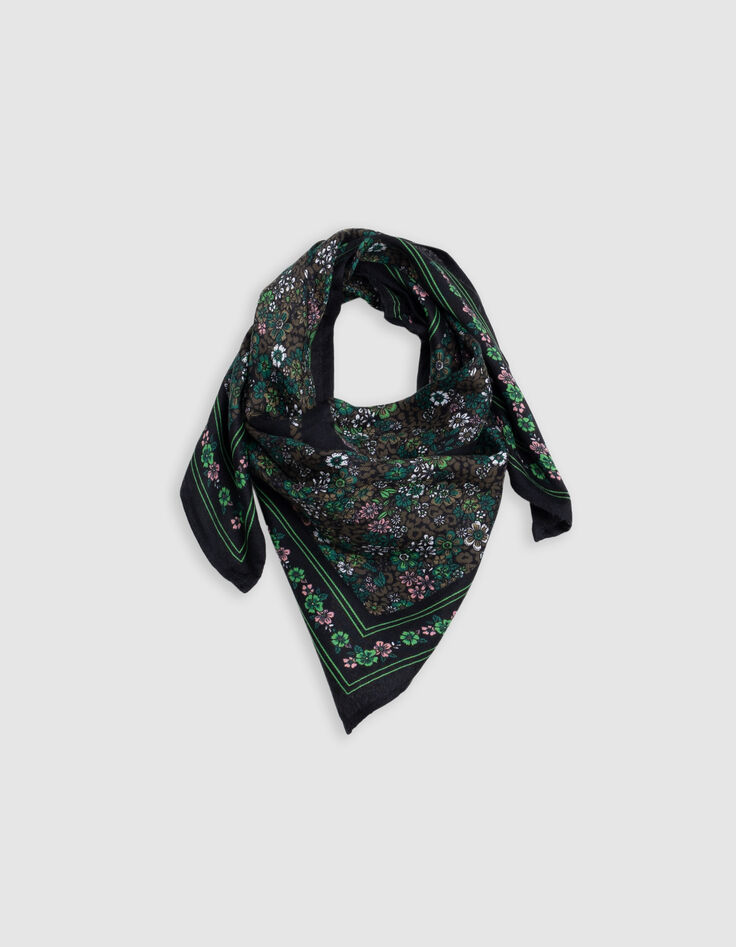 Recycled khaki square scarf leo-floral print girl-2