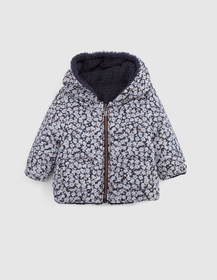 Baby girl's navy and floral print reversible down jacket-3