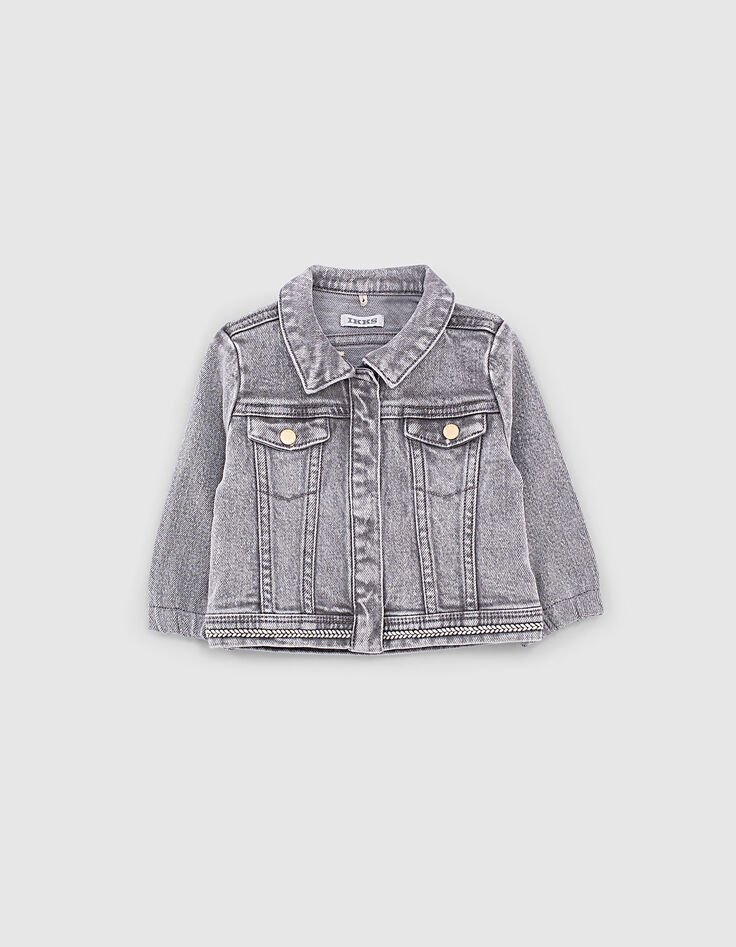 Veste en jean bio light grey ganses ethniques bébé fille -3