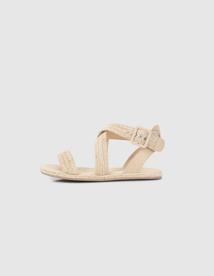 Women’s natural raffia flat sandals with ankle buckle-2