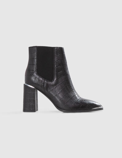 Low boots noires cuir embossé barrette métal Femme - IKKS