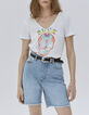 Women’s white metallic embroidered skull image T-shirt-2