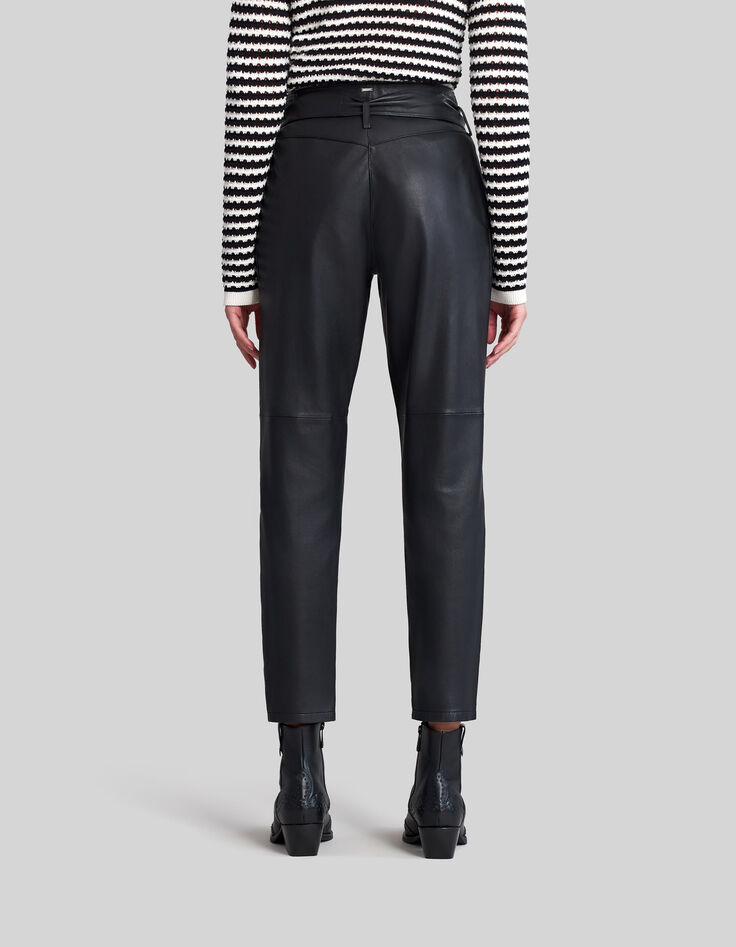 Women's black lambskin leather high-waist trousers-3