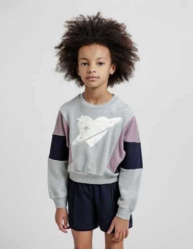 Girl's grey heart-planet maxi sweatshirt - IKKS