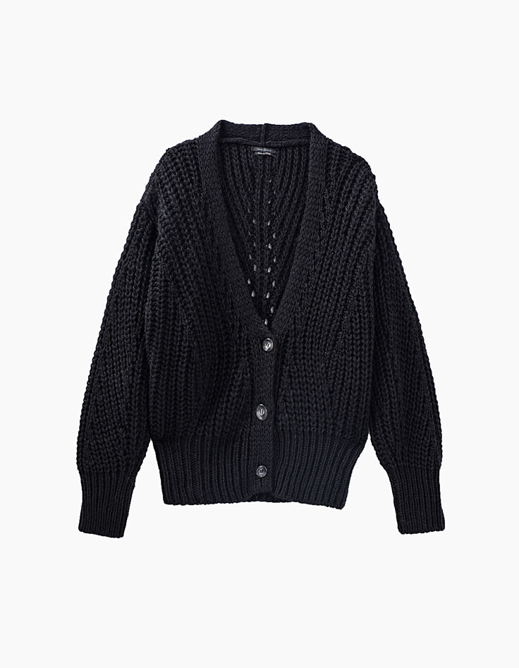 Women’s black fluffy knit cardigan-1