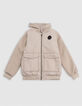 Blouson beige bi-matière à capuche garçon-2