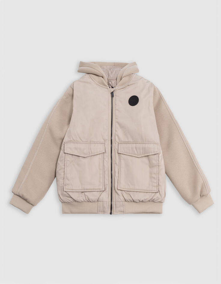 Chaqueta beige de dos capas con capucha para niño-2