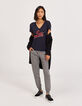 Women’s black pure wool cardigan with cable knit cuffs-5