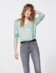 Women’s almond green foil linen long sleeve T-shirt-4