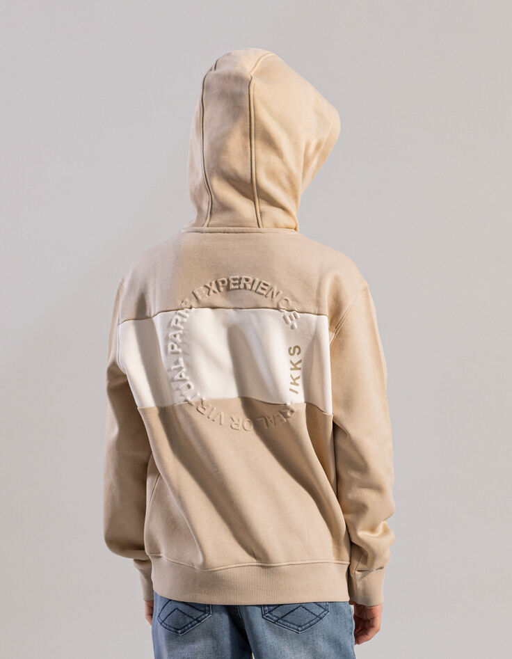 Sudadera con capucha beige de niño con mensajes en relieve-2