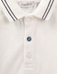 Baby boys’ white polo shirt with navy striped collar-5