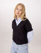 Pull noir tricot sans manches fille-1