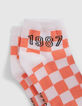 Boys’ orange checkerboard and purple socks-2