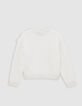 Girl's ecru knitted sweater with embroidered message-5