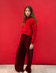 Wide-leg burgundy pants with ecru bias on girls' sides-1