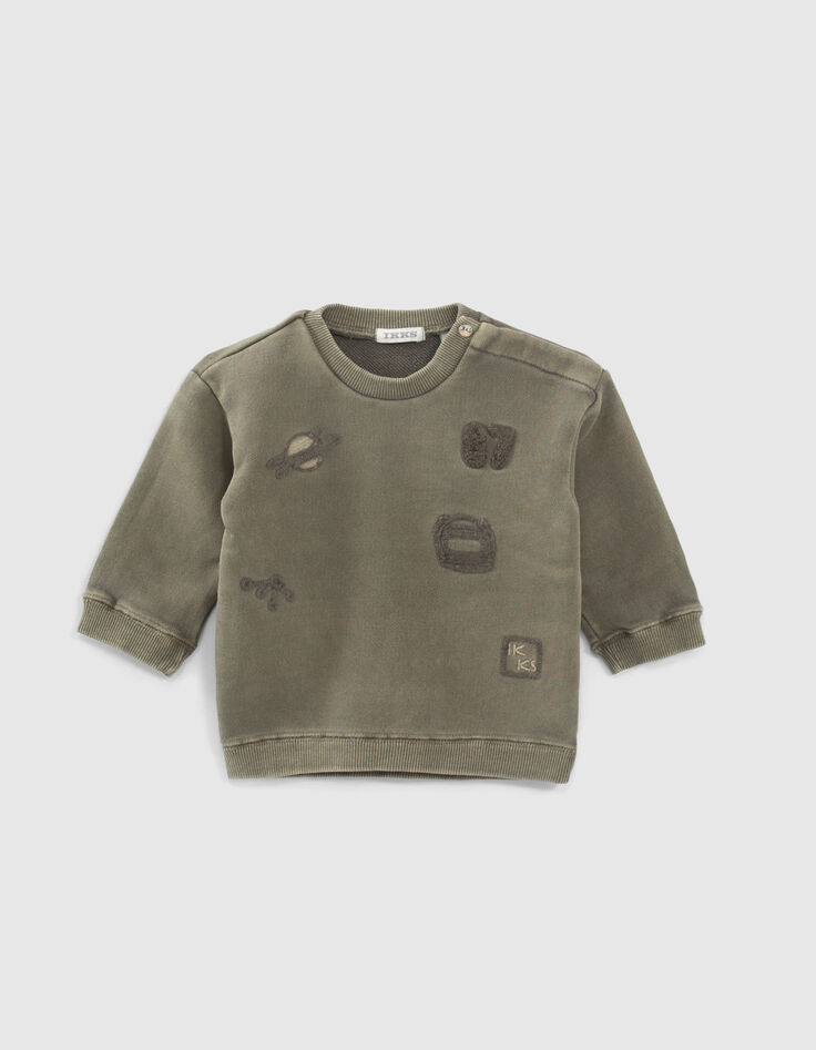 Kaki sweater met army borduursels babyjongens -1