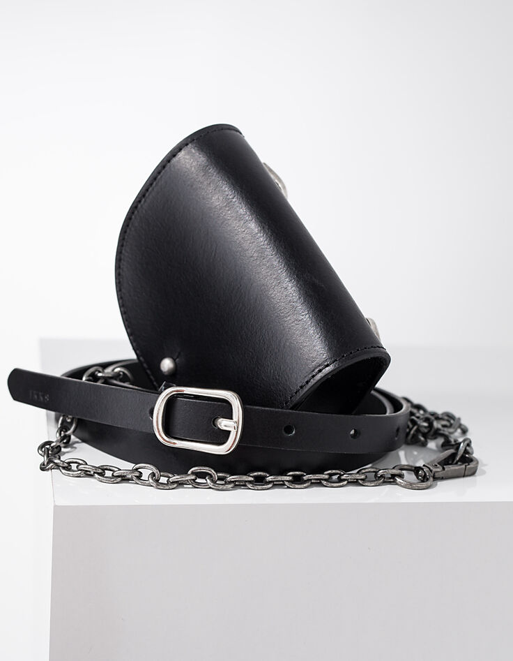 Ceinture fine en cuir noir fantaisie pochette femme-2